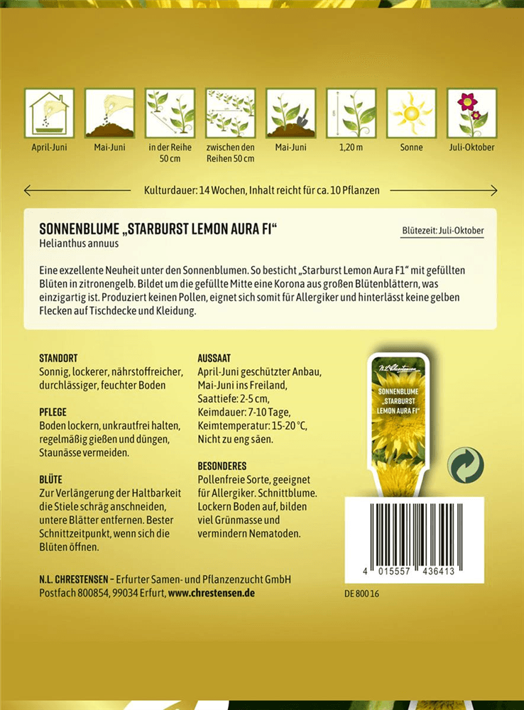 Sonnenblumensamen 'Starburst Lemon Aura' - Chrestensen - Pflanzen > Saatgut > Blumensamen > Blumensamen, einjährig - DerGartenmarkt.de shop.dergartenmarkt.de