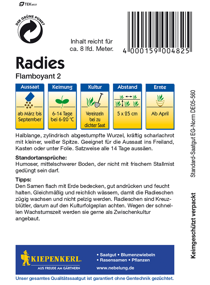Radieschen 'Flamboyant 2' - Kiepenkerl - Pflanzen > Saatgut > Gemüsesamen > Radieschensamen - DerGartenmarkt.de shop.dergartenmarkt.de