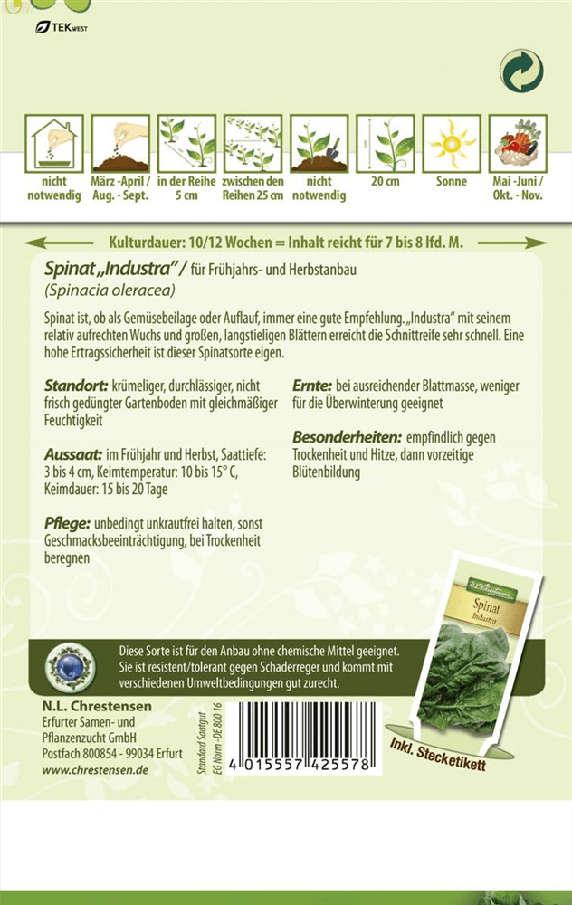 Spinatsamen 'Industra' - Chrestensen - Pflanzen > Saatgut > Gemüsesamen > Spinatsamen - DerGartenmarkt.de shop.dergartenmarkt.de