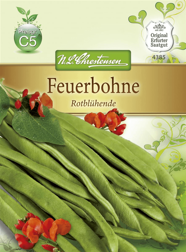 Prunkbohnensamen 'Rotblühende' - Chrestensen - Pflanzen > Saatgut > Gemüsesamen > Bohnensamen - DerGartenmarkt.de shop.dergartenmarkt.de