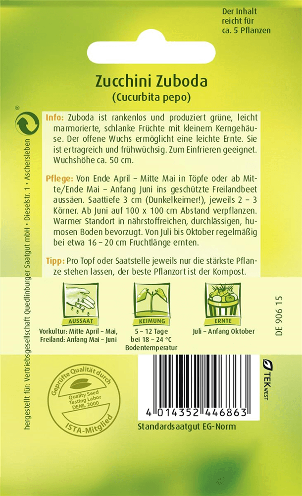 Zucchinisamen 'Zuboda' - Quedlinburger Saatgut - Pflanzen > Saatgut > Gemüsesamen > Zucchinisamen - DerGartenmarkt.de shop.dergartenmarkt.de