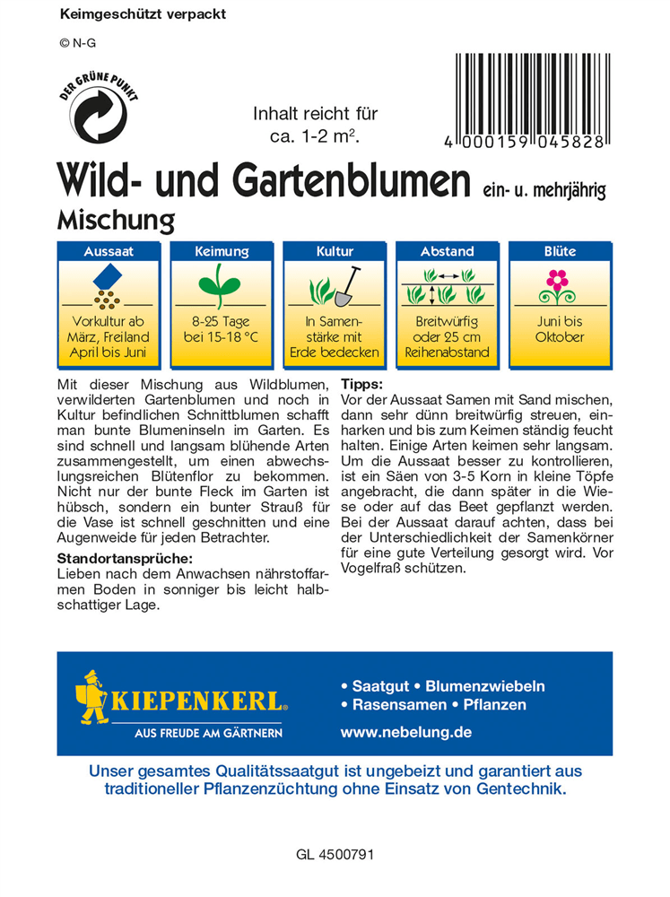 Wildblumen - Kiepenkerl - Pflanzen > Saatgut > Blumensamen > Blumensamen-Mischung - DerGartenmarkt.de shop.dergartenmarkt.de