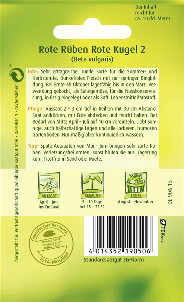 Rote Beete-Samen 'Rote Kugel 2' - Quedlinburger Saatgut - Pflanzen > Saatgut > Gemüsesamen > Rote Beete-Samen - DerGartenmarkt.de shop.dergartenmarkt.de