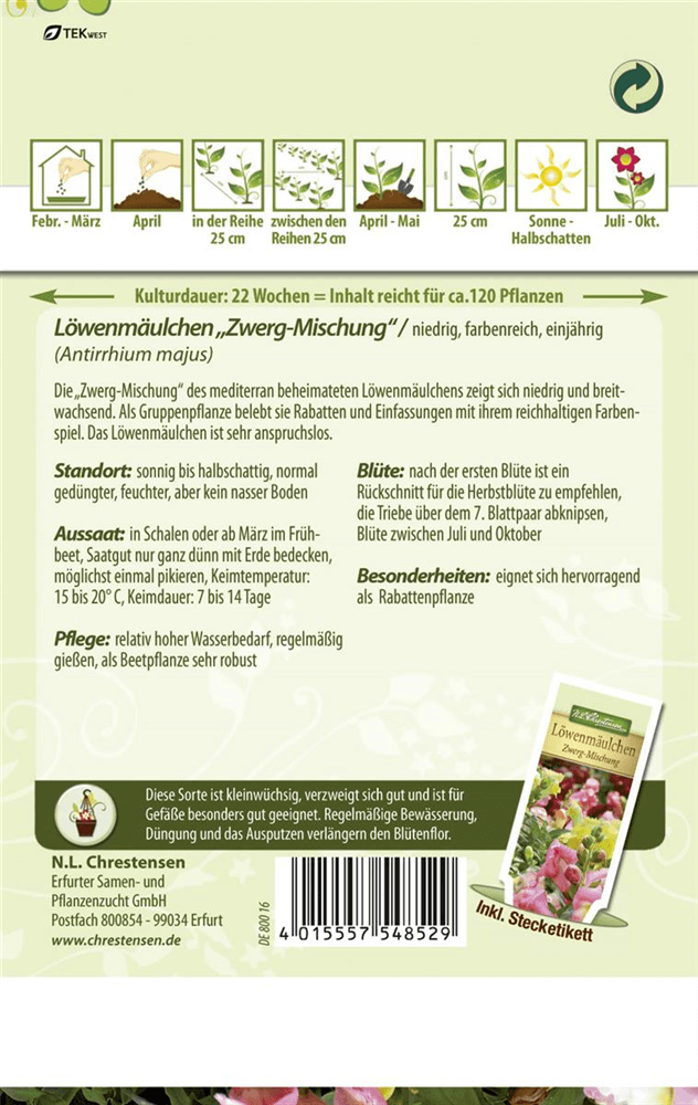 Zwerg-Löwenmaul-Samen - Chrestensen - Pflanzen > Saatgut > Blumensamen > Blumensamen, einjährig - DerGartenmarkt.de shop.dergartenmarkt.de