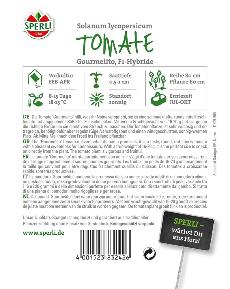 Tomate 'Gourmelito' - Sperli - Pflanzen > Saatgut > Gemüsesamen > Tomatensamen - DerGartenmarkt.de shop.dergartenmarkt.de