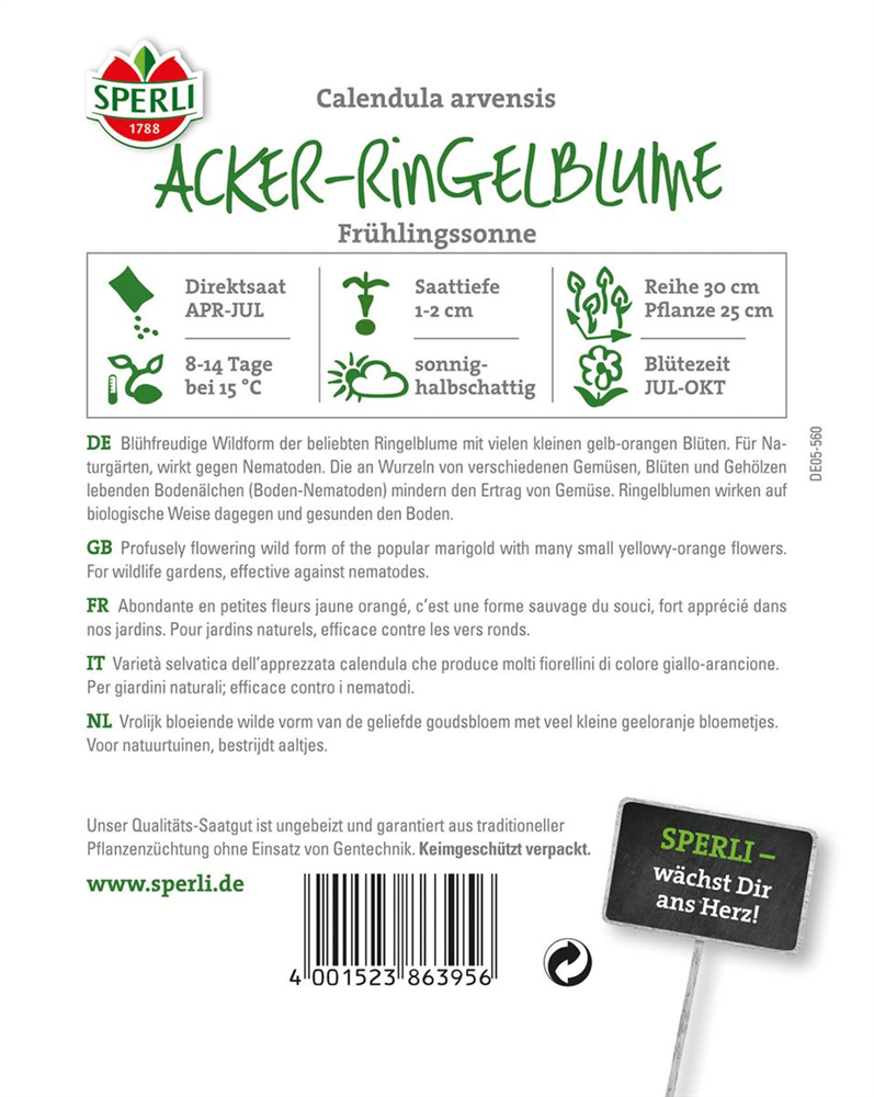 Acker-Ringelblume 'Frühlingssonne' - Sperli - Pflanzen > Saatgut > Blumensamen - DerGartenmarkt.de shop.dergartenmarkt.de