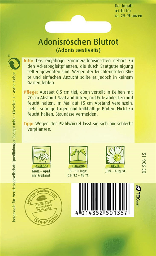Adonisröschensamen 'Blutrot' - Quedlinburger Saatgut - Pflanzen > Saatgut > Blumensamen > Blumensamen, einjährig - DerGartenmarkt.de shop.dergartenmarkt.de