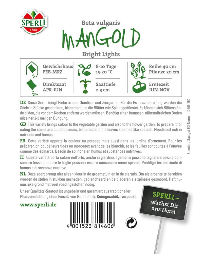 Blatt-Mangold 'Bright Lights' - Sperli - Pflanzen > Saatgut > Gemüsesamen > Mangoldsamen - DerGartenmarkt.de shop.dergartenmarkt.de