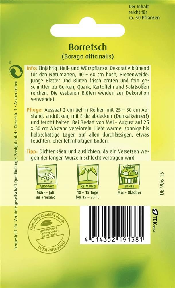 Borretschsamen - Quedlinburger Saatgut - Pflanzen > Saatgut > Kräutersamen - DerGartenmarkt.de shop.dergartenmarkt.de