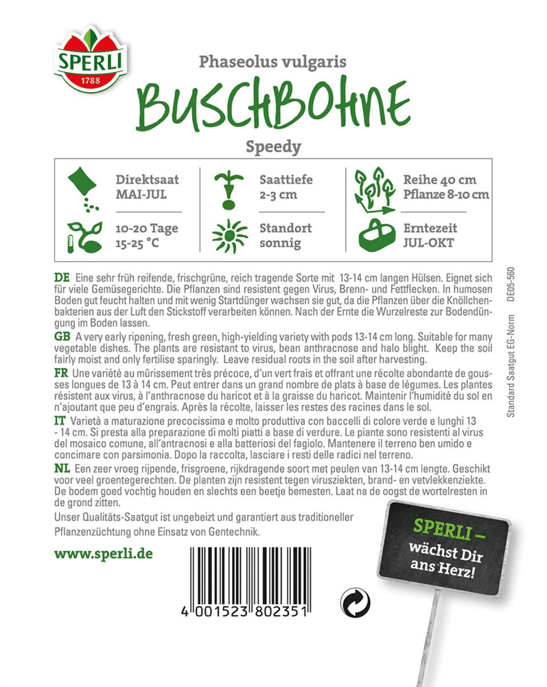 Buschbohne 'Speedy' - Sperli - Pflanzen > Saatgut > Gemüsesamen > Bohnensamen - DerGartenmarkt.de shop.dergartenmarkt.de