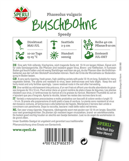 Buschbohne 'Speedy' - Sperli - Pflanzen > Saatgut > Gemüsesamen > Bohnensamen - DerGartenmarkt.de shop.dergartenmarkt.de