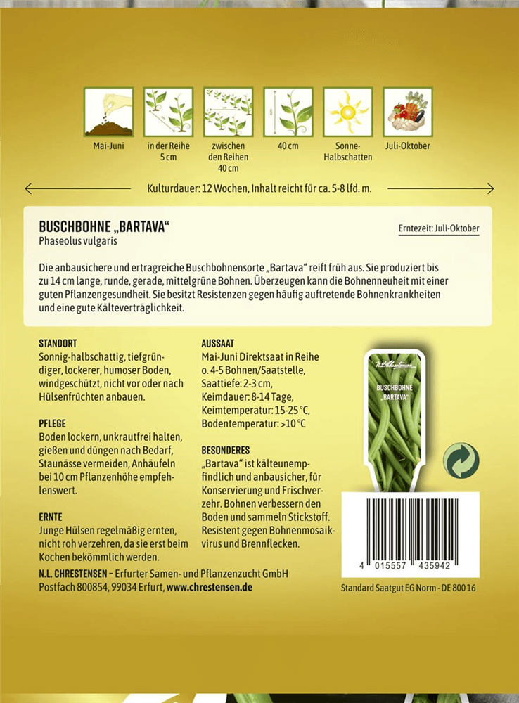 Buschbohnensamen 'Bartava' - Chrestensen - Pflanzen > Saatgut > Gemüsesamen > Bohnensamen - DerGartenmarkt.de shop.dergartenmarkt.de