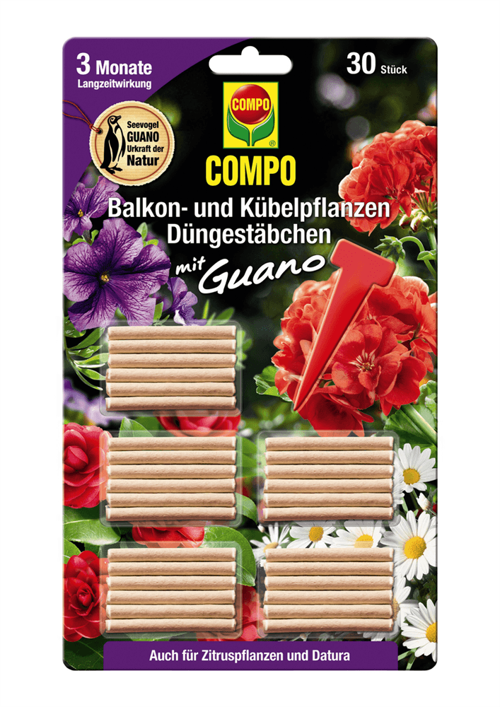 Compo Balkon- und Kübelpflanzen Düngestäbchen mit Guano - Compo - Gartenbedarf > Dünger > Blumendünger - DerGartenmarkt.de shop.dergartenmarkt.de
