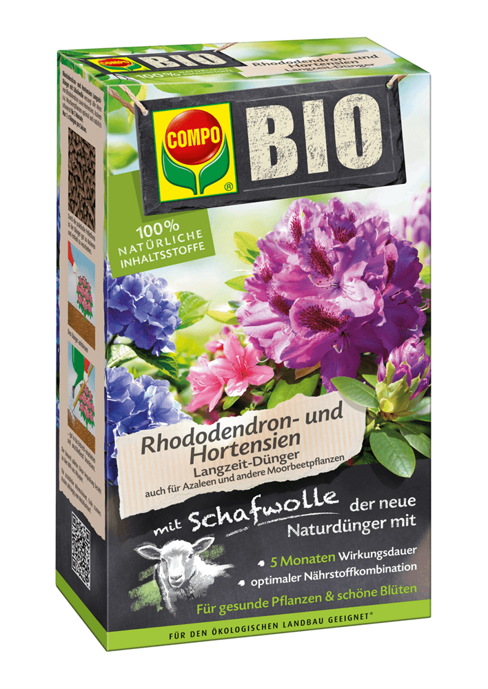 Compo BIO Rhododendron&Hortensien LGZ-Dünger mit Schafwolle - Compo - Gartenbedarf > Dünger - DerGartenmarkt.de shop.dergartenmarkt.de