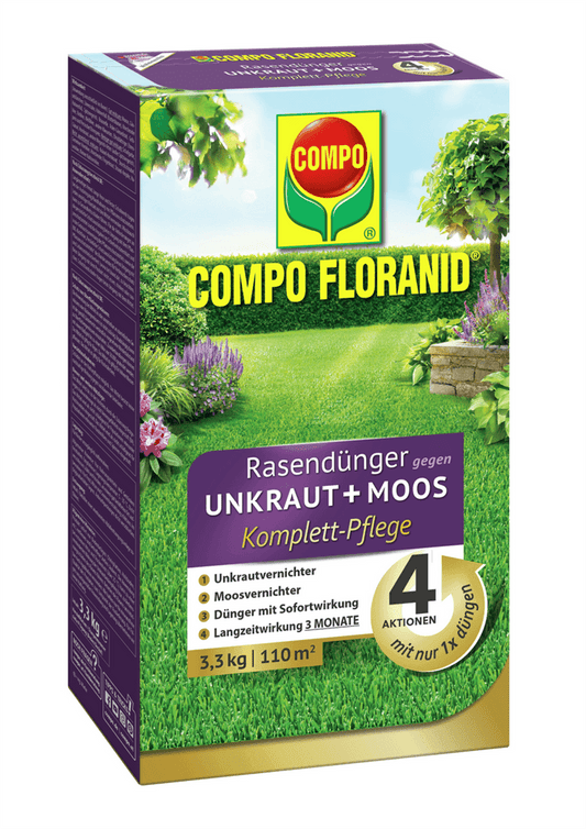 Compo FLORANID Rasendünger gegen Unkraut+Moos Komplettpflege - Compo - Gartenbedarf > Dünger > Rasendünger - DerGartenmarkt.de shop.dergartenmarkt.de