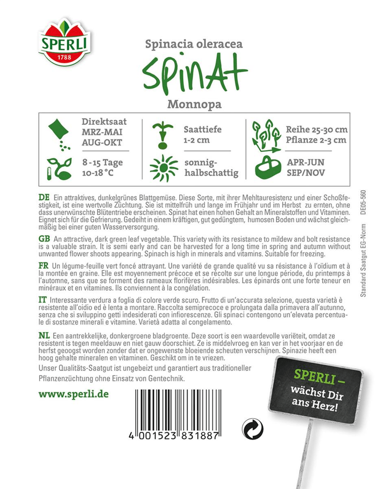 Echter Spinat 'Monnopa' - Sperli - Pflanzen > Saatgut > Gemüsesamen > Spinatsamen - DerGartenmarkt.de shop.dergartenmarkt.de