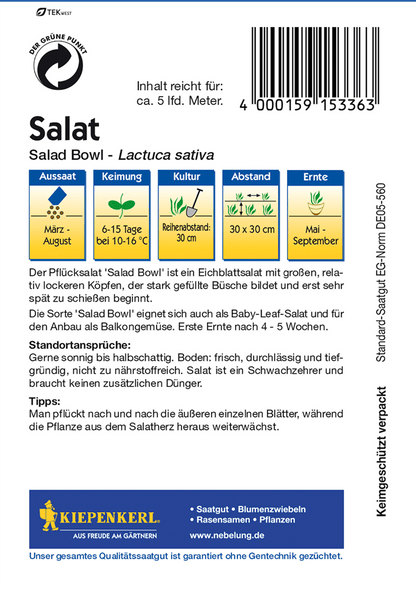 Eichblattsalat 'Salad Bowl' - Kiepenkerl - Pflanzen > Saatgut > Gemüsesamen > Salatsamen - DerGartenmarkt.de shop.dergartenmarkt.de