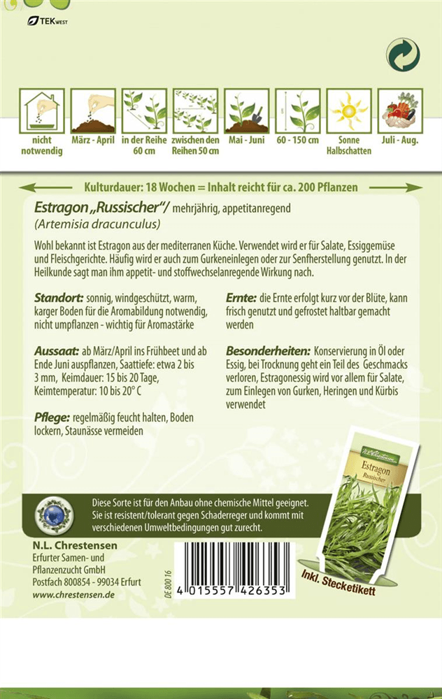 Estragonsamen - Chrestensen - Pflanzen > Saatgut > Kräutersamen - DerGartenmarkt.de shop.dergartenmarkt.de