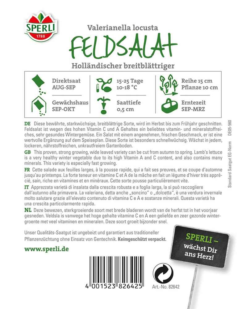 Feldsalat 'Holländischer Breitblättriger' - Sperli - Pflanzen > Saatgut > Gemüsesamen > Salatsamen - DerGartenmarkt.de shop.dergartenmarkt.de
