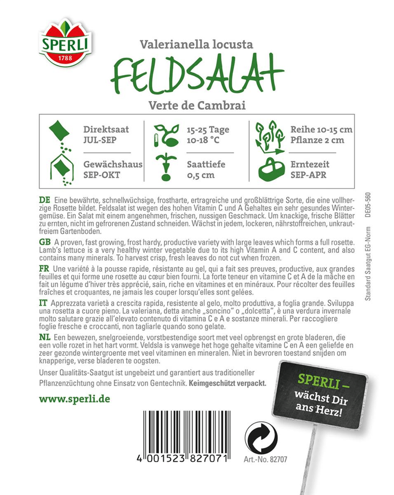Feldsalat 'Verte de Cambrai' - Sperli - Pflanzen > Saatgut > Gemüsesamen > Salatsamen - DerGartenmarkt.de shop.dergartenmarkt.de