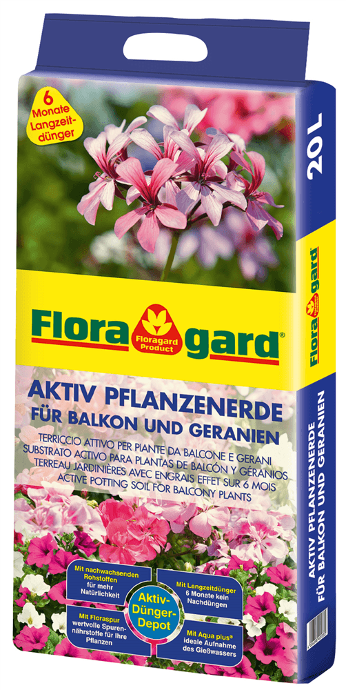 Floragard Aktiv Pflanzenerde für Balkon und Geranien - Floragard - Gartenbedarf > Gartenerden > Spezialerden - DerGartenmarkt.de shop.dergartenmarkt.de