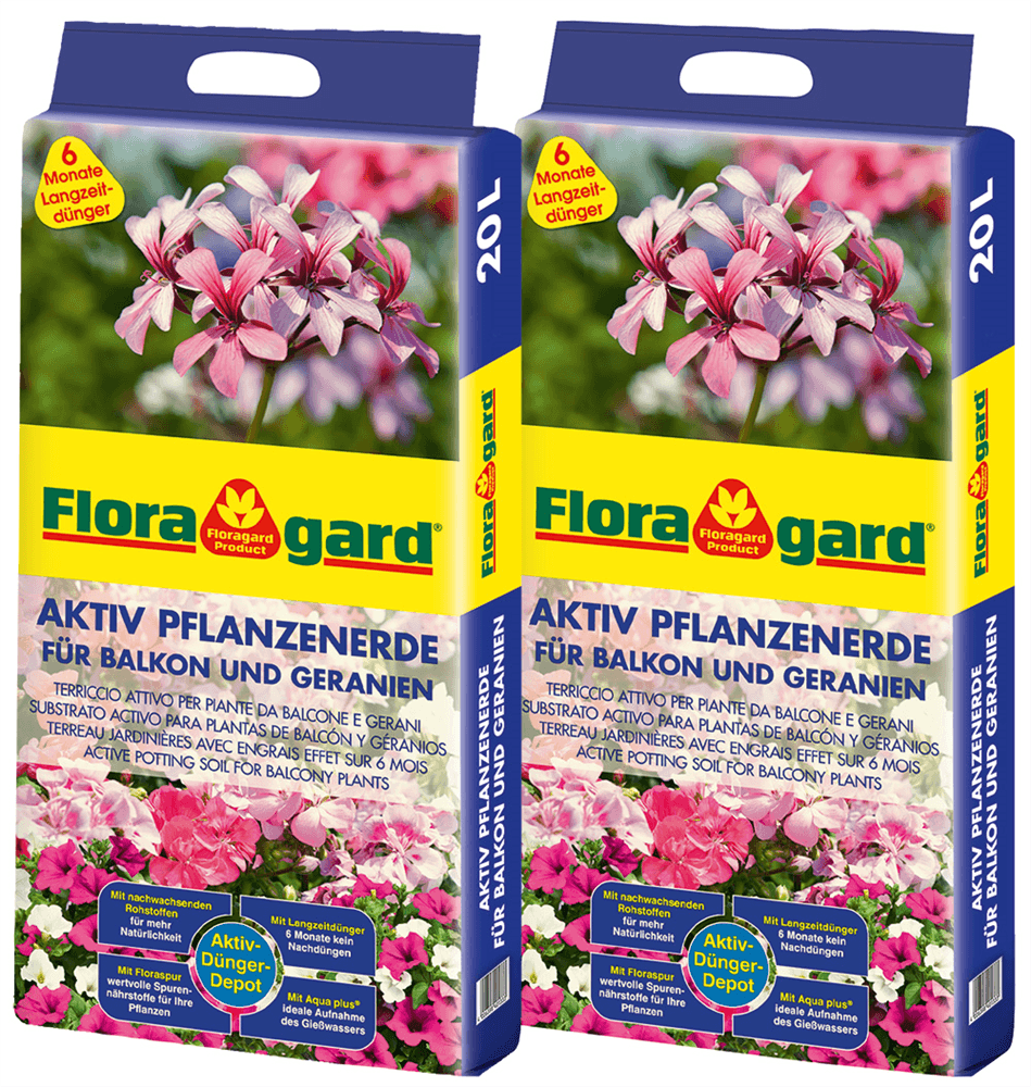 Floragard Aktiv Pflanzenerde für Balkon und Geranien - Floragard - Gartenbedarf > Gartenerden > Spezialerden - DerGartenmarkt.de shop.dergartenmarkt.de
