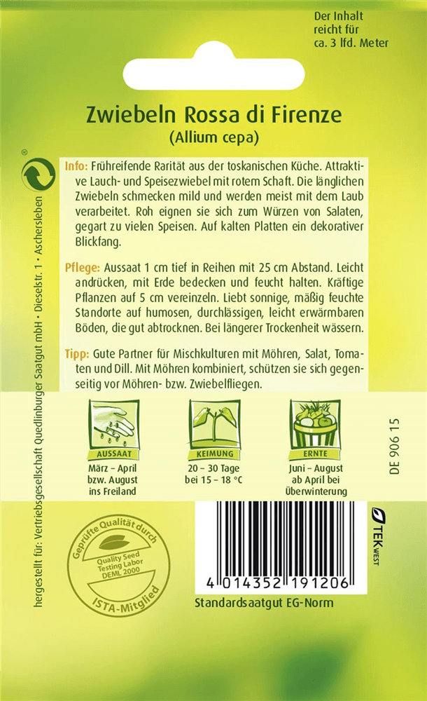 Frühlingszwiebelsamen 'Rossa lunga di Firenze' - Quedlinburger Saatgut - Pflanzen > Saatgut > Gemüsesamen > Zwiebelsamen - DerGartenmarkt.de shop.dergartenmarkt.de