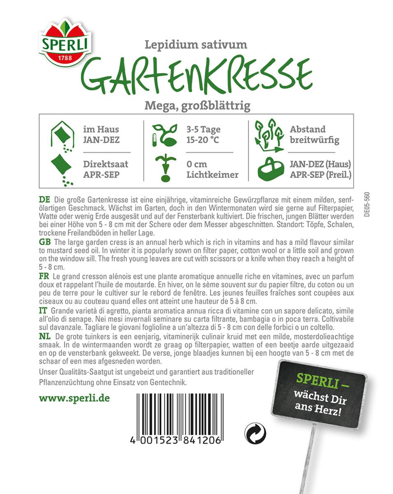 Großblättrige Gartenkresse 'Mega' - Sperli - Pflanzen > Saatgut > Kräutersamen > Kressesamen - DerGartenmarkt.de shop.dergartenmarkt.de