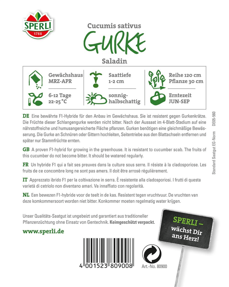 Gurke 'Saladin' - Sperli - Pflanzen > Saatgut > Gemüsesamen > Gurkensamen - DerGartenmarkt.de shop.dergartenmarkt.de
