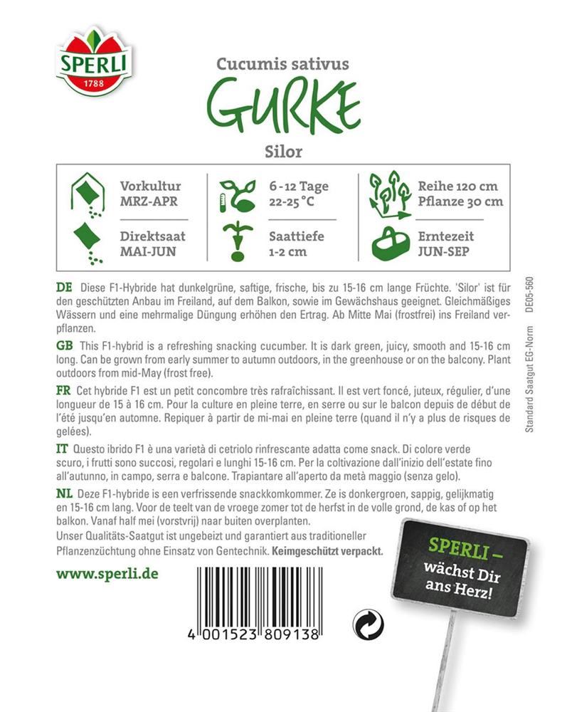 Gurke 'Silor F1' - Sperli - Pflanzen > Saatgut > Gemüsesamen > Gurkensamen - DerGartenmarkt.de shop.dergartenmarkt.de