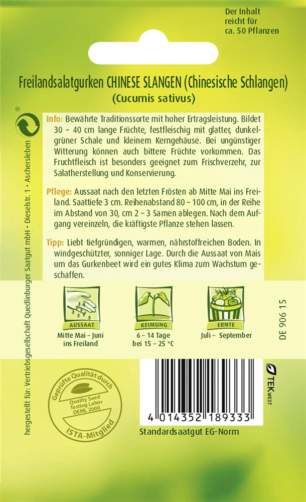 Gurkensamen 'Chinese Slangen' - Quedlinburger Saatgut - Pflanzen > Saatgut > Gemüsesamen > Gurkensamen - DerGartenmarkt.de shop.dergartenmarkt.de