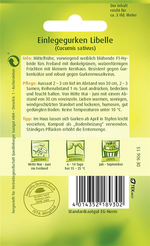 Gurkensamen 'Libelle F1' - Quedlinburger Saatgut - Pflanzen > Saatgut > Gemüsesamen > Gurkensamen - DerGartenmarkt.de shop.dergartenmarkt.de