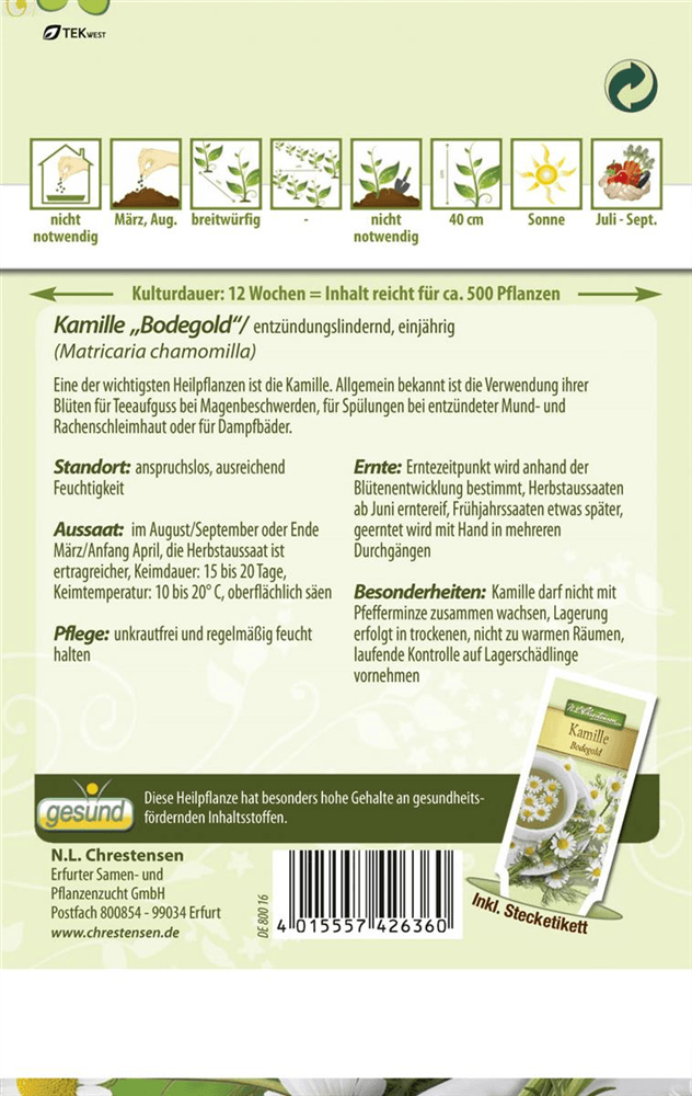 Kamillesamen 'Bodegold' - Chrestensen - Pflanzen > Saatgut > Kräutersamen - DerGartenmarkt.de shop.dergartenmarkt.de