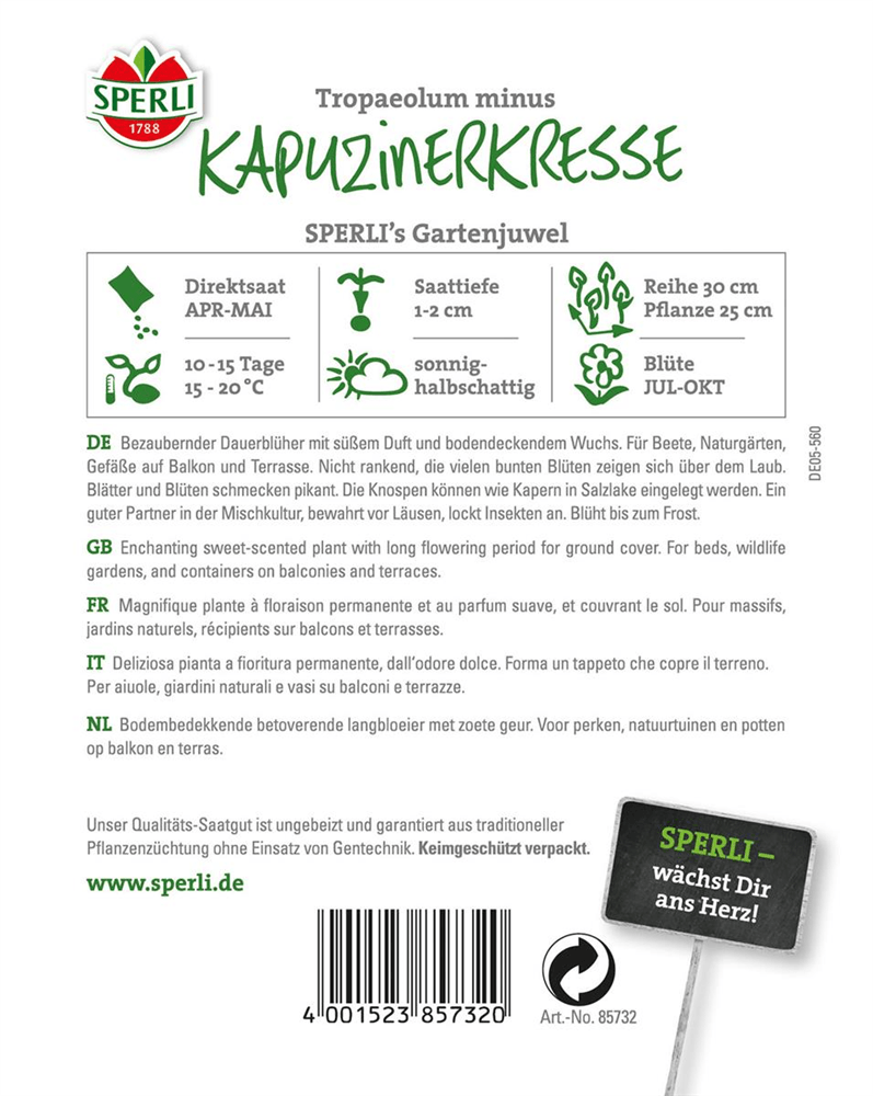 Kapuzinerkresse 'Gartenjuwel' - Sperli - Pflanzen > Saatgut > Kräutersamen > Kressesamen - DerGartenmarkt.de shop.dergartenmarkt.de