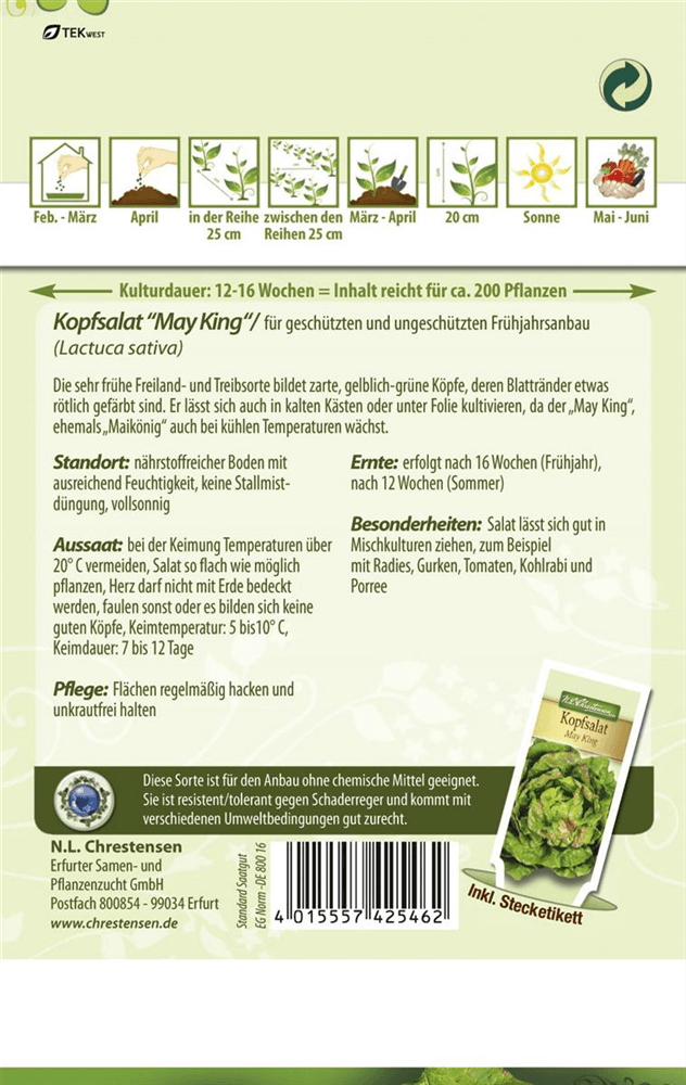 Kopfsalatsamen 'May King' - Chrestensen - Pflanzen > Saatgut > Gemüsesamen > Salatsamen - DerGartenmarkt.de shop.dergartenmarkt.de