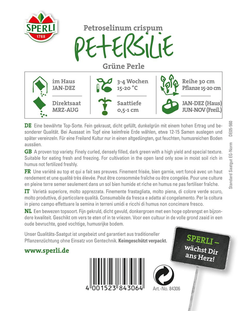 Krause Petersilie 'Grüne Perle' - Sperli - Pflanzen > Saatgut > Kräutersamen > Petersiliensamen - DerGartenmarkt.de shop.dergartenmarkt.de
