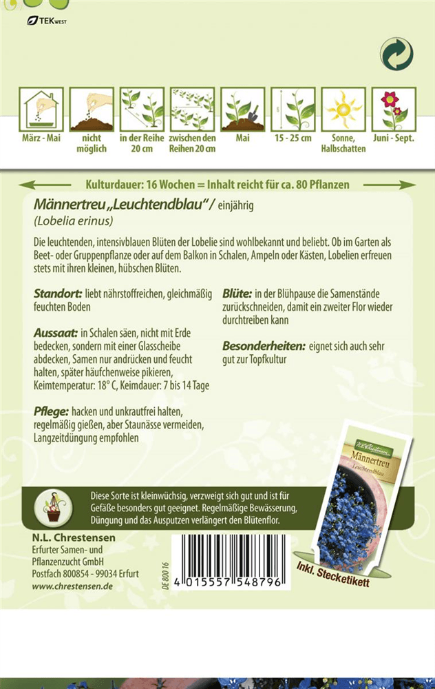 Lobeliensamen 'Leuchtendblau' - Chrestensen - Pflanzen > Saatgut > Blumensamen > Blumensamen, einjährig - DerGartenmarkt.de shop.dergartenmarkt.de