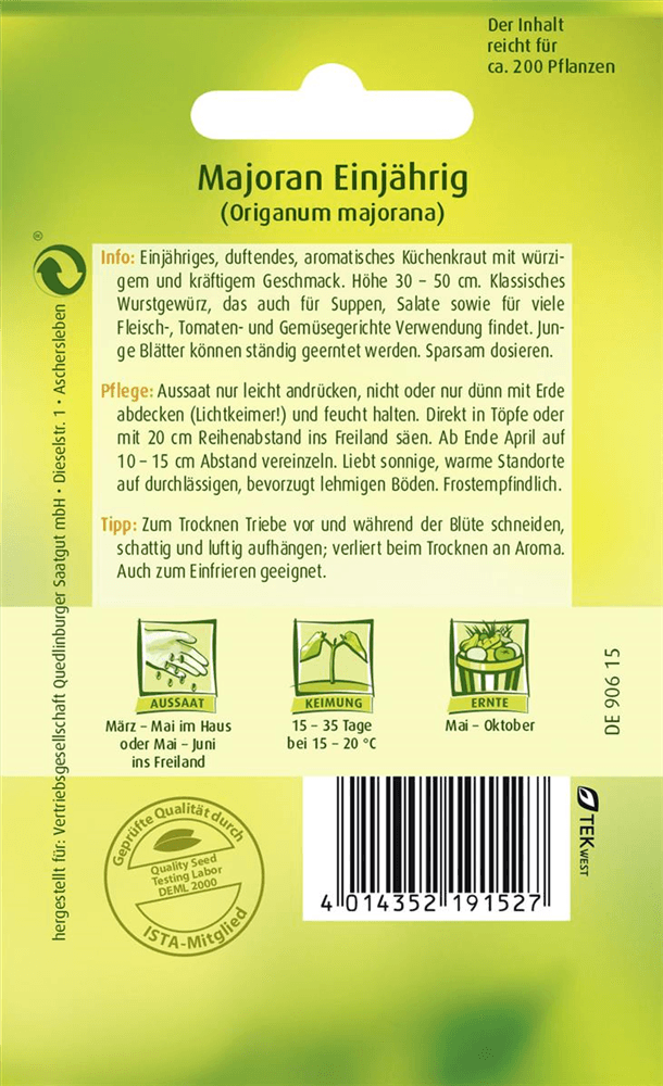 Majoransamen - Quedlinburger Saatgut - Pflanzen > Saatgut > Kräutersamen - DerGartenmarkt.de shop.dergartenmarkt.de
