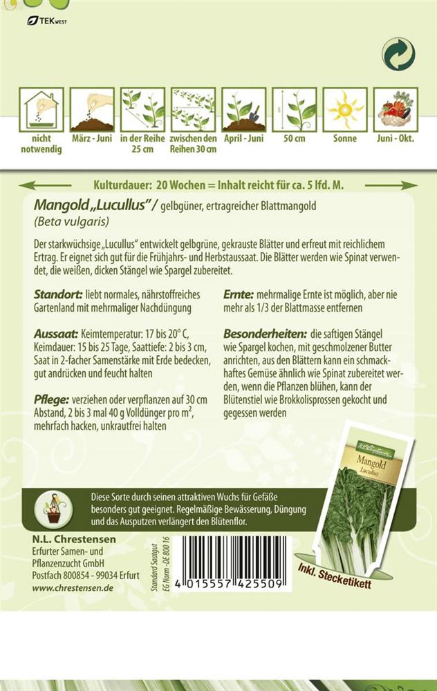 Mangoldsamen 'Lucullus' - Chrestensen - Pflanzen > Saatgut > Gemüsesamen > Mangoldsamen - DerGartenmarkt.de shop.dergartenmarkt.de