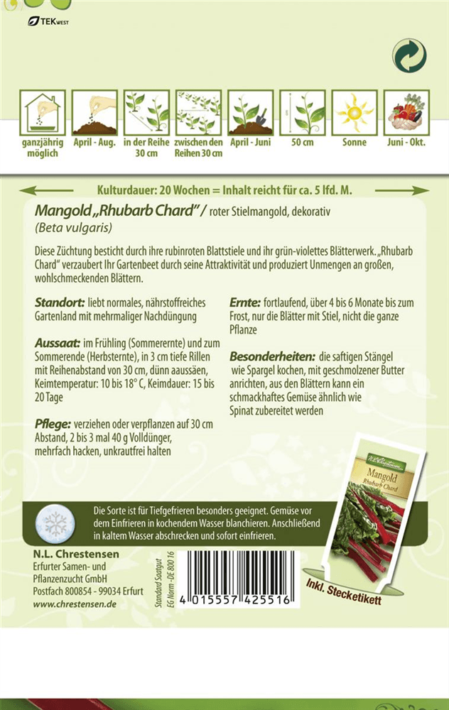 Mangoldsamen 'Rhubarb Chard' - Chrestensen - Pflanzen > Saatgut > Gemüsesamen > Mangoldsamen - DerGartenmarkt.de shop.dergartenmarkt.de