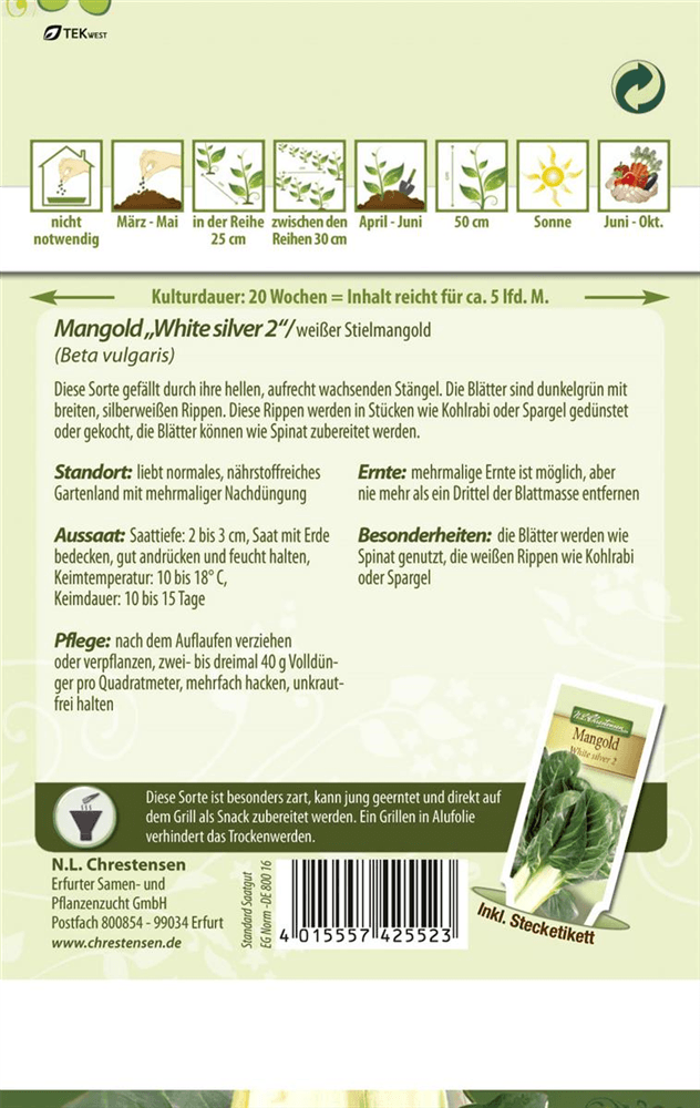 Mangoldsamen 'White Silver 2' - Chrestensen - Pflanzen > Saatgut > Gemüsesamen > Mangoldsamen - DerGartenmarkt.de shop.dergartenmarkt.de