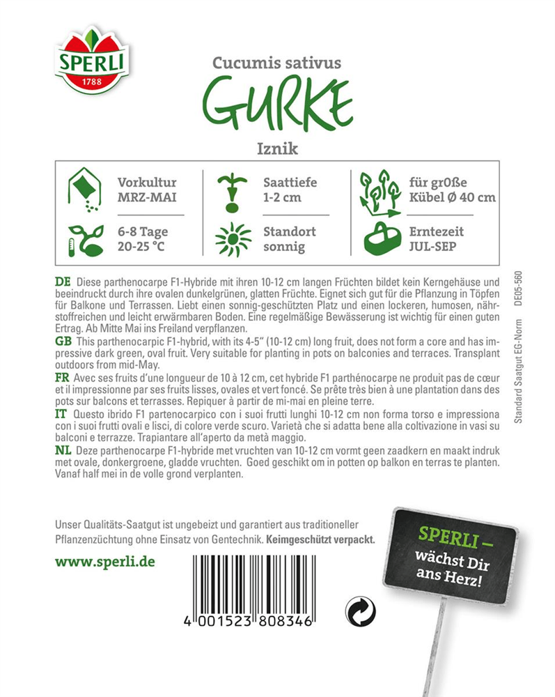 Mini-Cocktailgurke 'Iznik F1' - Sperli - Pflanzen > Saatgut > Gemüsesamen > Gurkensamen - DerGartenmarkt.de shop.dergartenmarkt.de