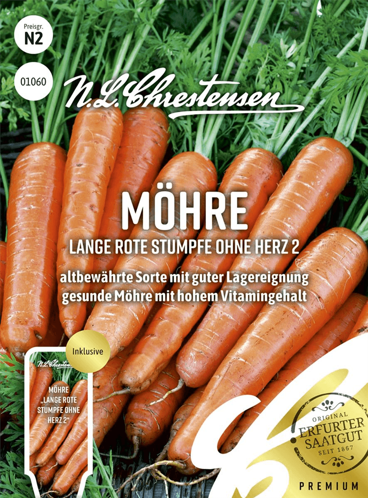 Möhresamen 'Lange, Rote, Stumpfe ohne Herz 2' - Chrestensen - Pflanzen > Saatgut > Gemüsesamen > Möhrensamen - DerGartenmarkt.de shop.dergartenmarkt.de