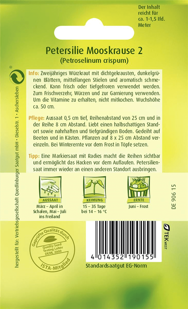 Petersiliensamen 'Mooskrause 2' - Quedlinburger Saatgut - Pflanzen > Saatgut > Kräutersamen > Petersiliensamen - DerGartenmarkt.de shop.dergartenmarkt.de