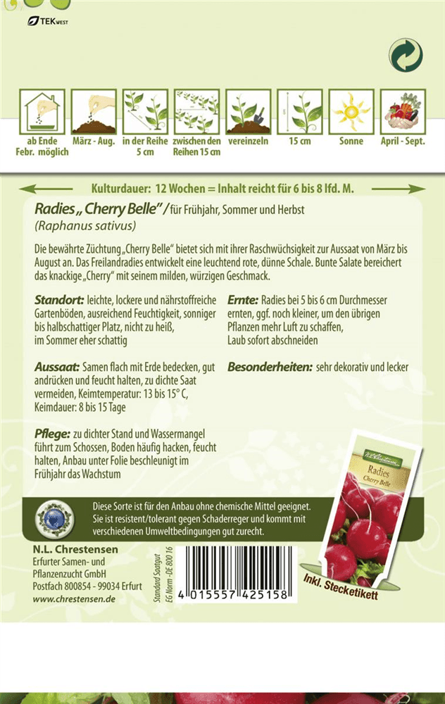 Radieschensamen 'Cherry Belle' - Chrestensen - Pflanzen > Saatgut > Gemüsesamen > Radieschensamen - DerGartenmarkt.de shop.dergartenmarkt.de