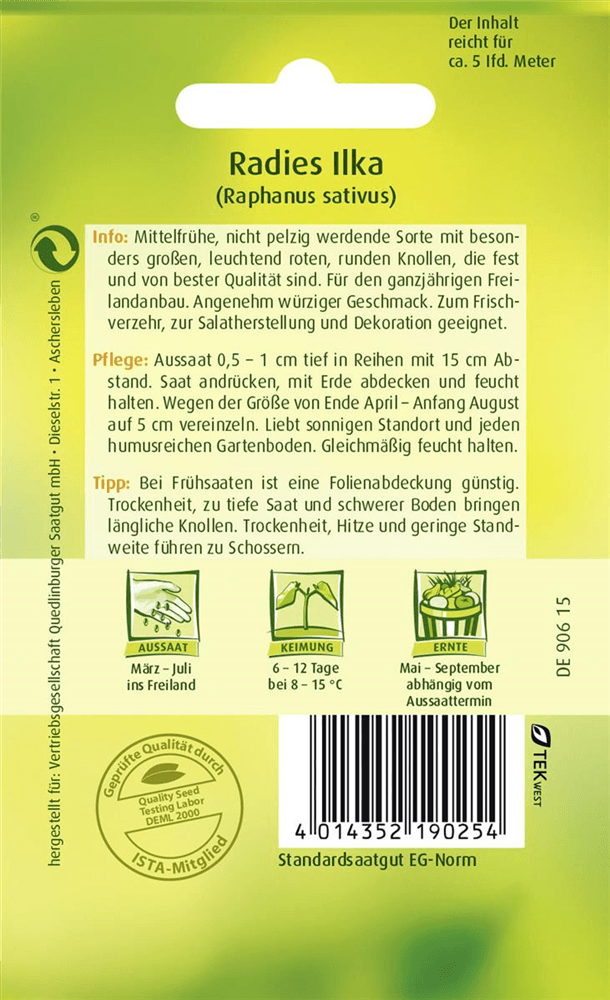 Radieschensamen 'Ilka' - Quedlinburger Saatgut - Pflanzen > Saatgut > Gemüsesamen > Radieschensamen - DerGartenmarkt.de shop.dergartenmarkt.de