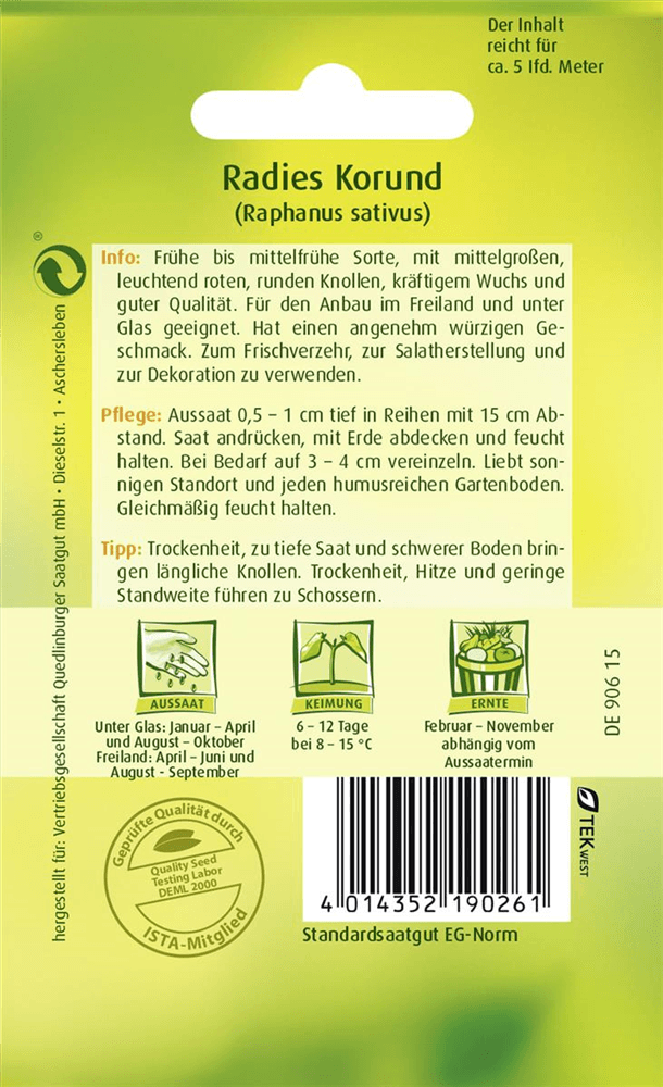 Radieschensamen 'Korund' - Quedlinburger Saatgut - Pflanzen > Saatgut > Gemüsesamen > Radieschensamen - DerGartenmarkt.de shop.dergartenmarkt.de