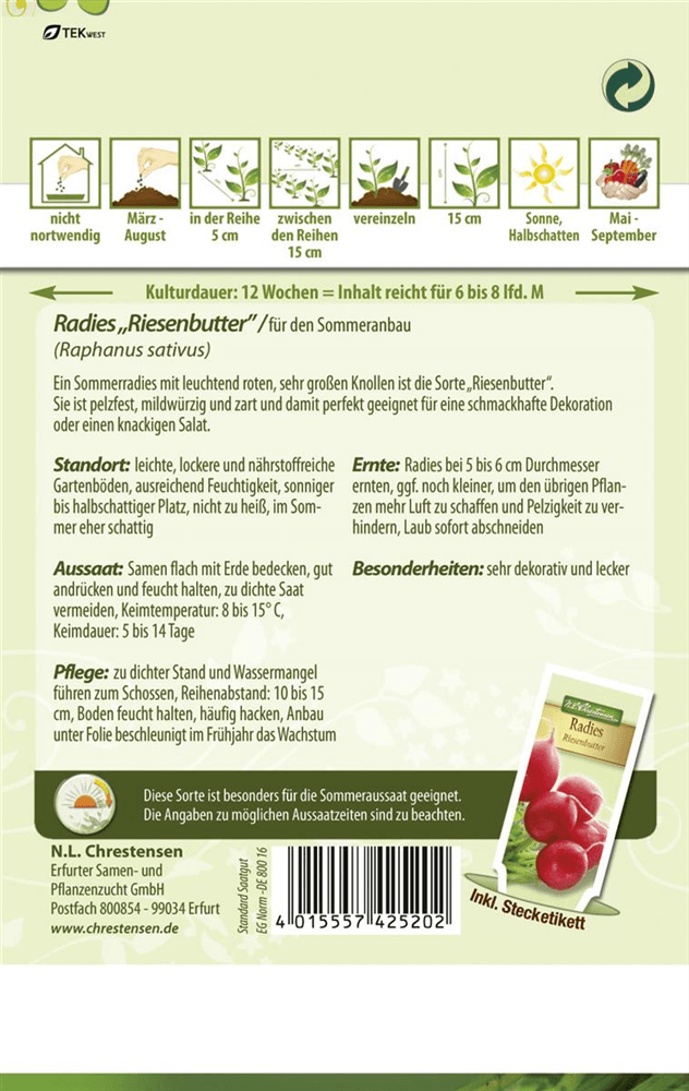 Radieschensamen 'Riesenbutter' - Chrestensen - Pflanzen > Saatgut > Gemüsesamen > Radieschensamen - DerGartenmarkt.de shop.dergartenmarkt.de