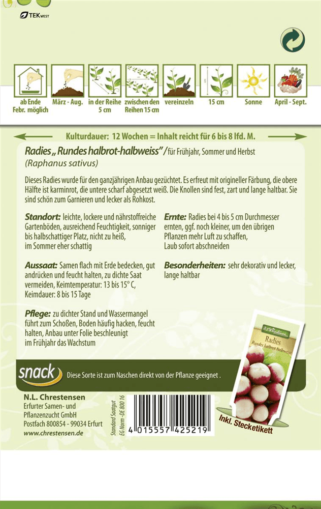 Radieschensamen 'Rundes Halbrot-Halbweiß' - Chrestensen - Pflanzen > Saatgut > Gemüsesamen > Radieschensamen - DerGartenmarkt.de shop.dergartenmarkt.de