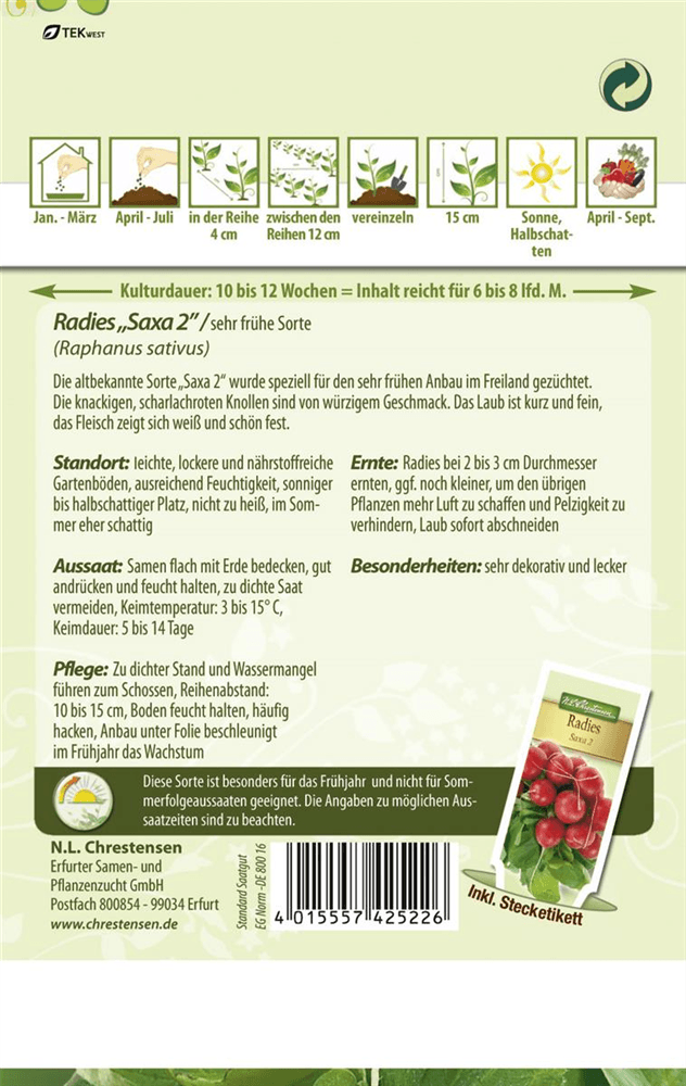 Radieschensamen 'Saxa 2' - Chrestensen - Pflanzen > Saatgut > Gemüsesamen > Radieschensamen - DerGartenmarkt.de shop.dergartenmarkt.de